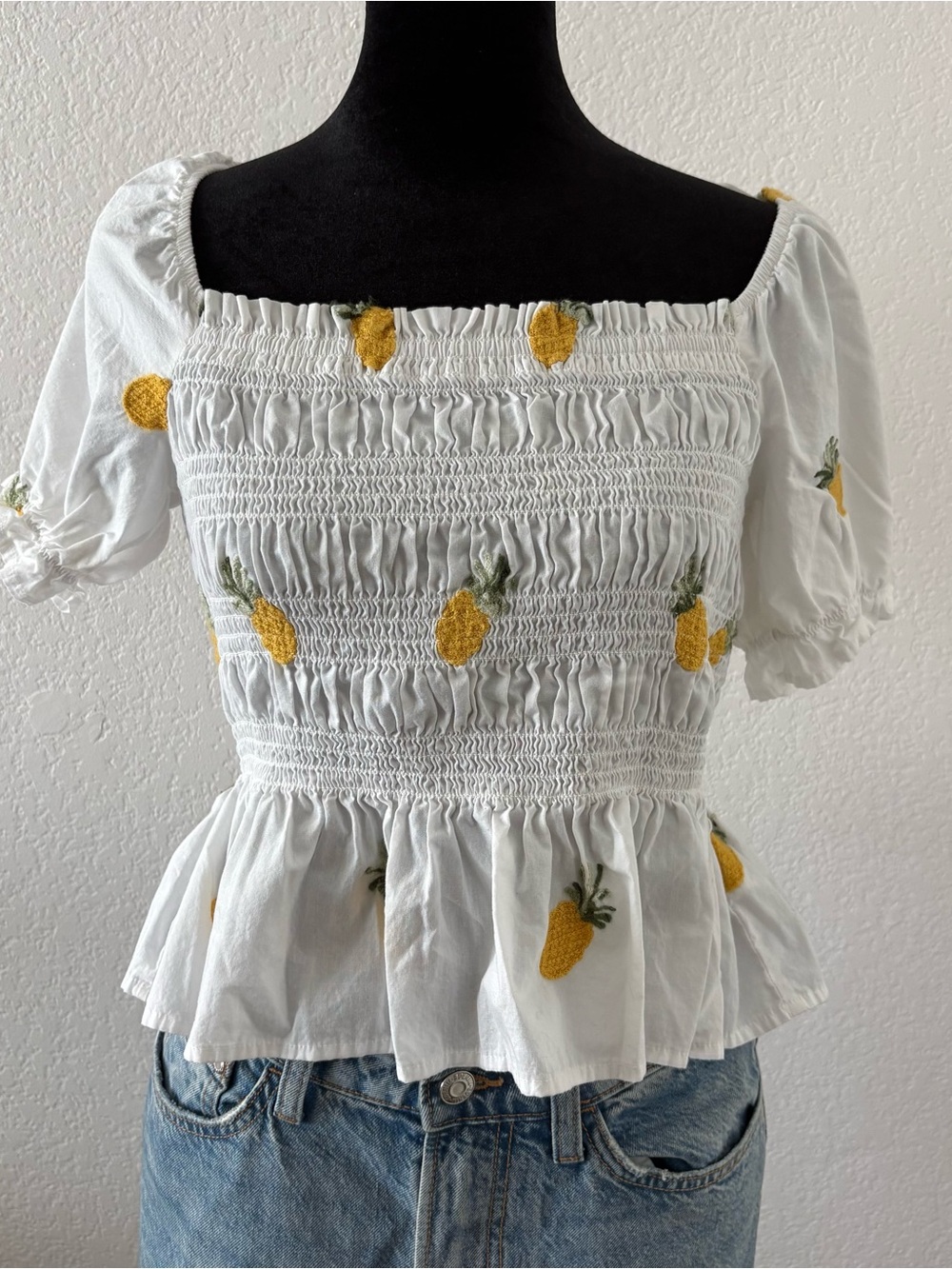 White Pineapple Peplum Top